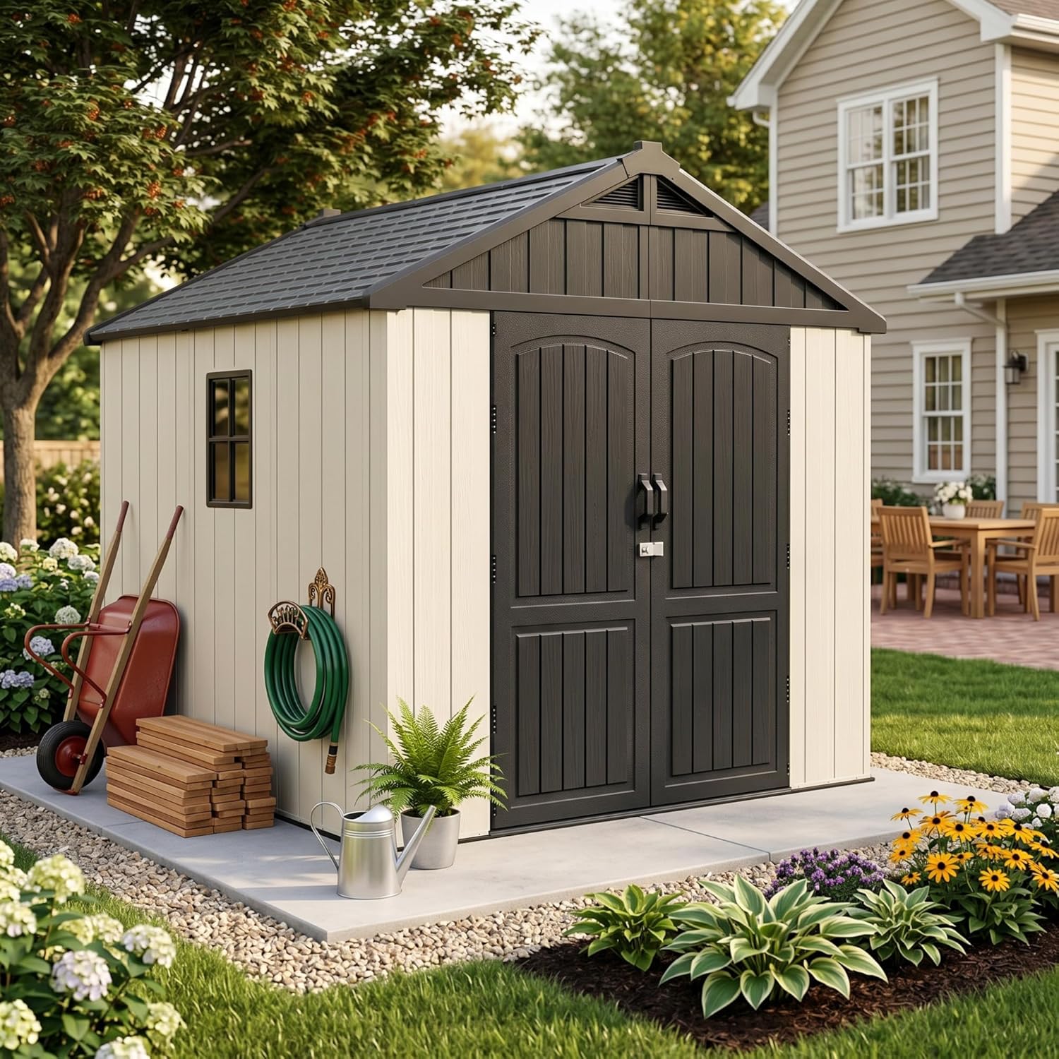 Devoko 8 x 8 FT Plastic Storage Shed review,Devoko 8 x 8 FT storage shed review and rating,is Devoko 8 x 8 storage shed worth buying,Devoko 8 x 8 shed review pros cons,Devoko 8 x 8 shed review honest opinion,Devoko 8 x 8 resin shed review verdict — full package contents