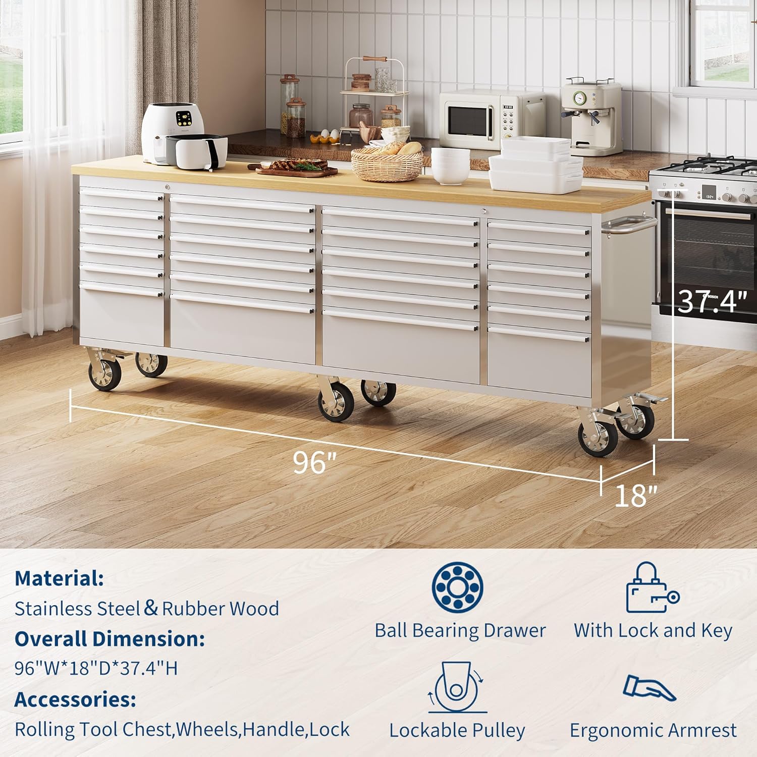 GarveeTech 96 inch tool chest review performance results — claim verification for durability, storage capacity, locking system, mobility, and assembly time